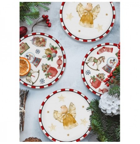 Ceramic Dessert Plate Set (6 Pieces) Hermia NEW029 WhiteRedYellow