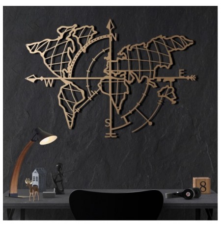 Decorative Metal Wall Accessory Wallxpert World Map Compass Gold