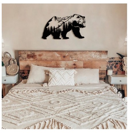 Decorative Metal Wall Accessory Wallxpert Landscape Bear Metal Wall Art - APT626 Black