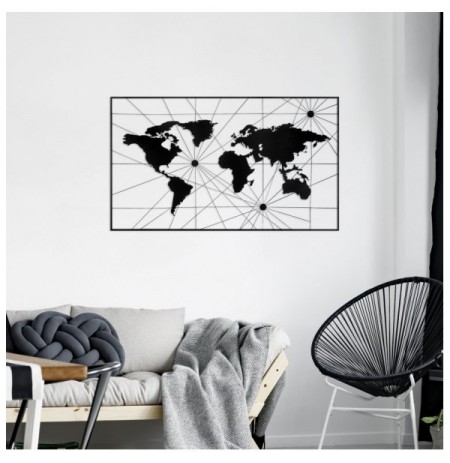 Decorative Metal Wall Accessory Wallxpert World Map 16 Black