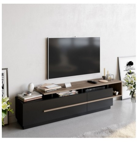 Mobilje TV Hannah Home Pia - Black, Walnut BlackWalnut