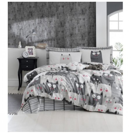 Double Quilt Cover Set L'essentiel Duvarda Kediler - Grey White Black