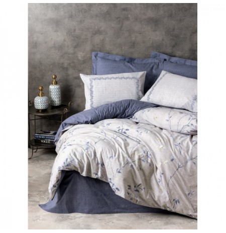 Ranforce Single Quilt Cover Set L'essentiel Nitsa - Dark Blue Dark Blue White