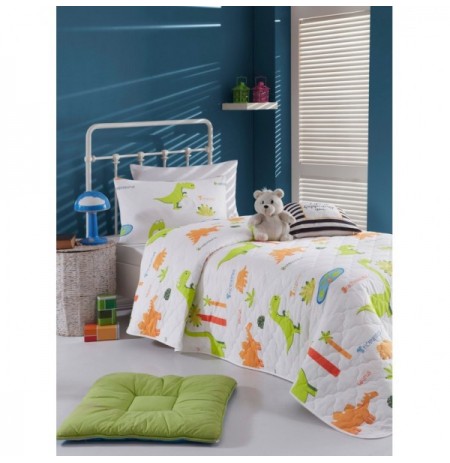 Ranforce Double Bedspread Set L'essentiel Dinolar - White WhiteDark BlueGreenOrangeYellow