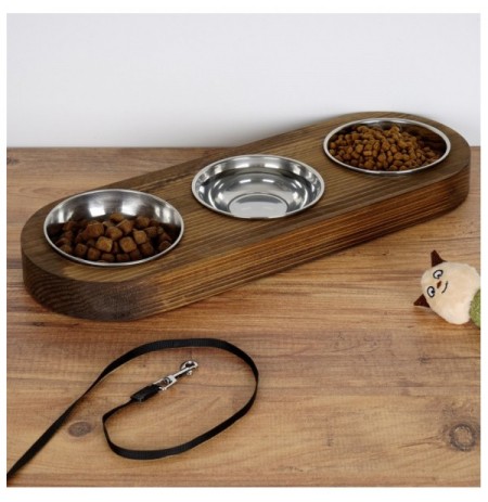 Pet Food Bowl Hannah Home PET016 Walnut