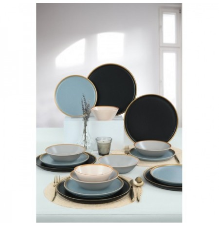 Ceramic Dinner Set (24 Pieces) Hermia Safir BlackGoldWhiteBlue