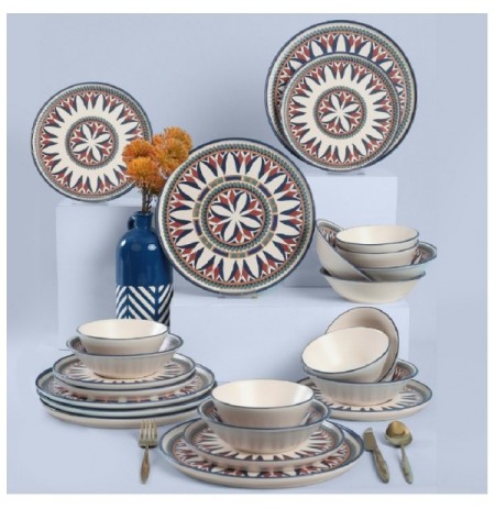 Ceramic Dinner Set (24 Pieces) Hermia TY039124F022AD79M00MAET000 WhiteBlueGoldRedTurquoise