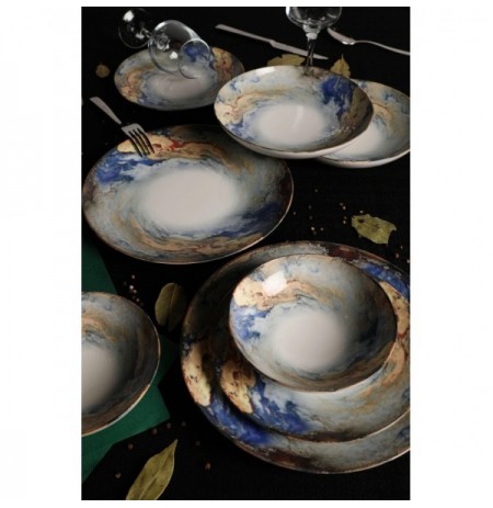 Dinner Set (24 Pieces) Hermia GBSATN24Y4101615 WhiteBlueGold