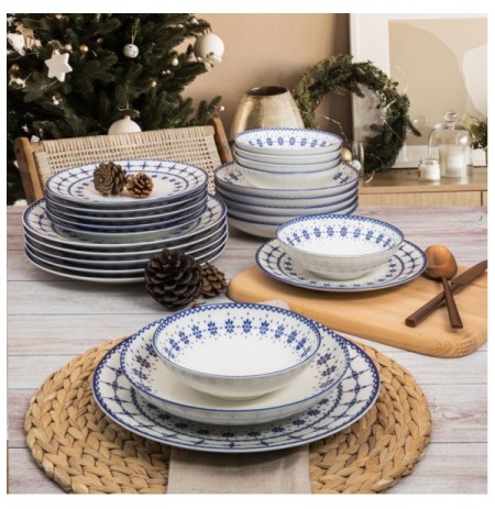 Dinner Set (24 Pieces) Hermia GBSATN24Y4R1614 WhiteBlue