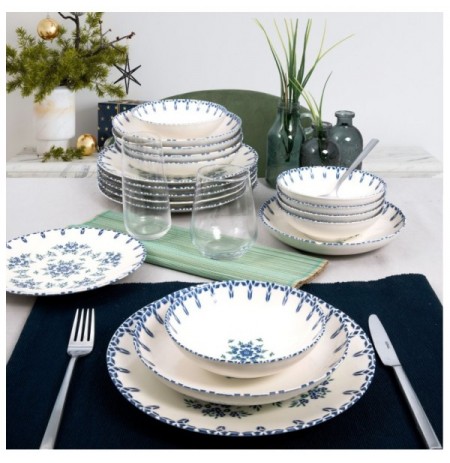 Dinner Set (24 Pieces) Hermia GBSATN24Y4R1654 WhiteBlue