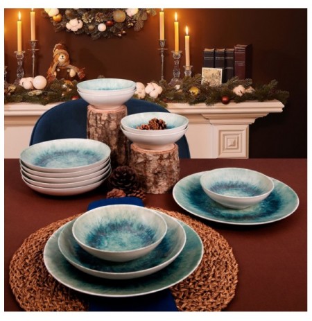 Dinner Set (18 Pieces) Hermia GBSATN18Y1E1657 WhiteBlue