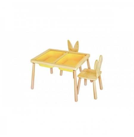 Set Tavoline per femije Kalune Design Table and 2 Chairs - Yellow Yellow