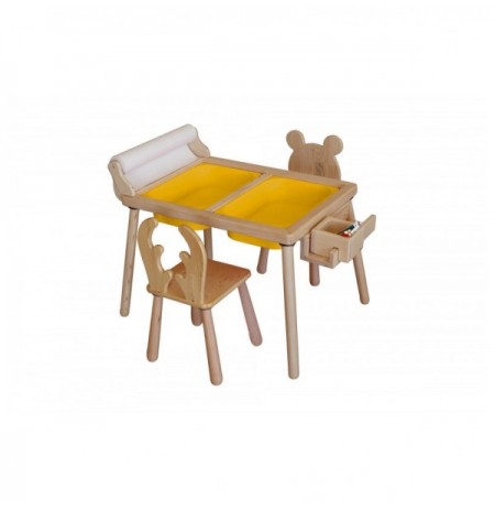 Set Tavoline per femije Kalune Design Roll and 2 Chairs - Yellow Yellow