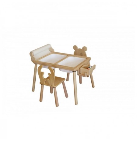 Set Tavoline per femije Kalune Design Roll and 2 Chairs - White White