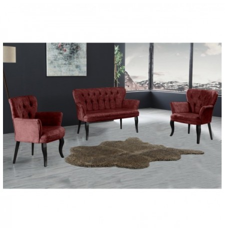Set ( 3 Pc ) Divan + kolltuk Atelier del Sofa Paris Black Wooden - Claret Red Claret Red
