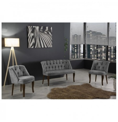 Set ( 3 Pc ) Divan + kolltuk Atelier del Sofa Roma Walnut Wooden - Grey Grey