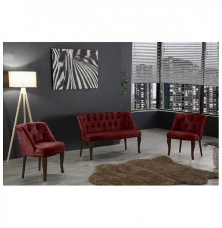 Set ( 3 Pc ) Divan + kolltuk Atelier del Sofa Roma Walnut Wooden - Claret Red Claret Red