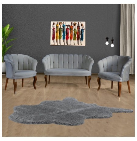 Set ( 3 Pc ) Divan + kolltuk Atelier del Sofa Daisy Walnut Wooden - Grey Grey
