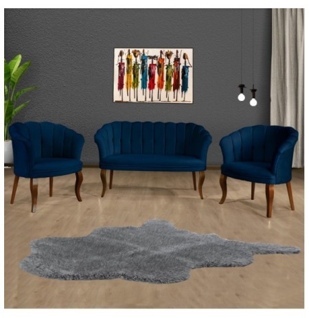 Set ( 3 Pc ) Divan + kolltuk Atelier del Sofa Daisy Walnut Wooden - Dark Blue Dark Blue