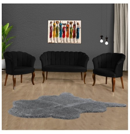 Set ( 3 Pc ) Divan + kolltuk Atelier del Sofa Daisy Walnut Wooden - Black Black