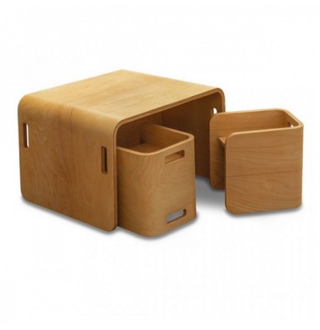 Set ( 3 Pc ) Tavoline + karrige Kalune Design Flexy Table Set Natural