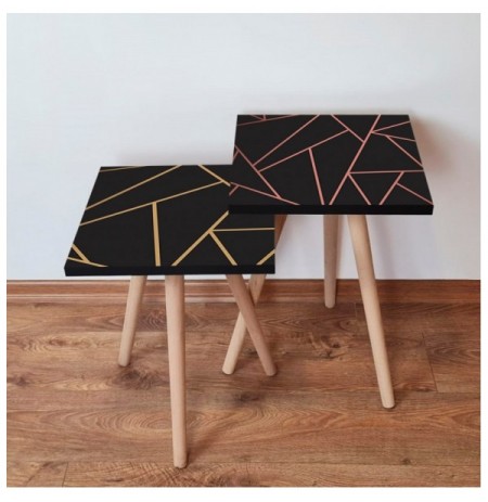 Set tavoline (2 Pc) Kalune Design 2Shp405 - Black Black Gold Pink