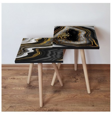 Set tavoline (2 Pc) Kalune Design 2Shp415 - Black Black Gold White