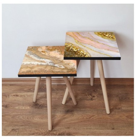 Set tavoline (2 Pc) Kalune Design 2Shp423 - Salmon Salmon Gold White Pink
