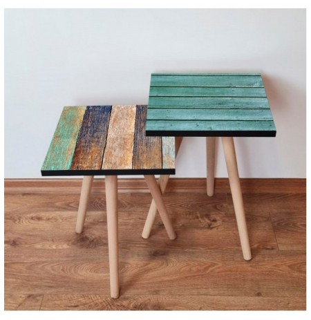 Set tavoline (2 Pc) Kalune Design 2Shp424 - Blue Blue Green Brown Beige