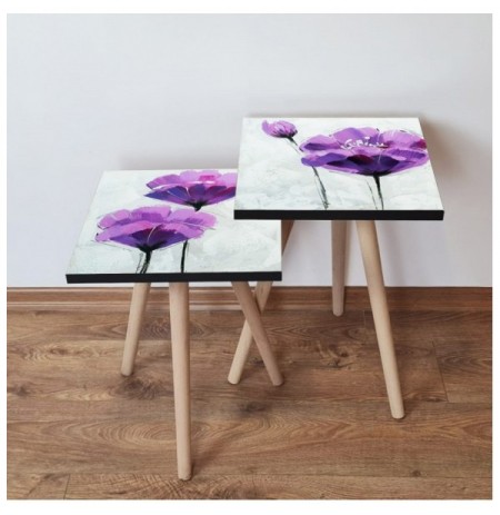 Set tavoline (2 Pc) Kalune Design 2Shp455 - Pink Pink Purple Black White
