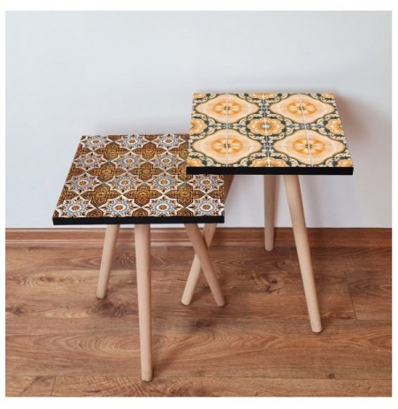 Set tavoline (2 Pc) Kalune Design 2Shp467 - Orange Orange White Black Grey