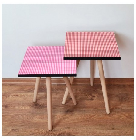 Set tavoline (2 Pc) Kalune Design 2Shp476 - Pink Pink Red White