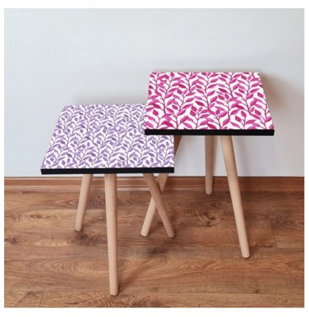 Set tavoline (2 Pc) Kalune Design 2Shp477 - Multicolor Pink Purple White