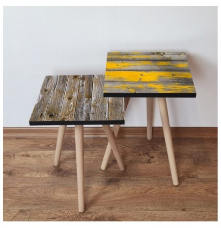 Set tavoline (2 Pc) Kalune Design 2Shp478 - Brown Brown Grey Yellow