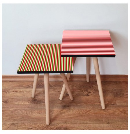 Set tavoline (2 Pc) Kalune Design 2Shp481 - Green Green White Red