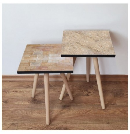 Set tavoline (2 Pc) Kalune Design 2Shp524 - Beige Beige White