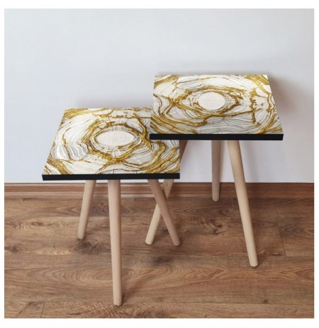 Set tavoline (2 Pc) Kalune Design 2Shp101 - Beige Beige Gold