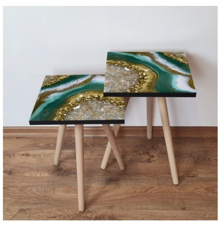 Set tavoline (2 Pc) Kalune Design 2Shp111 - Beige Beige Gold Green White