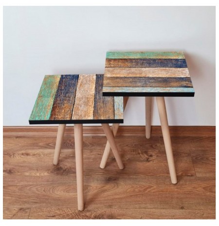 Set tavoline (2 Pc) Kalune Design 2Shp115 - Green Green Navy Blue Brown Beige