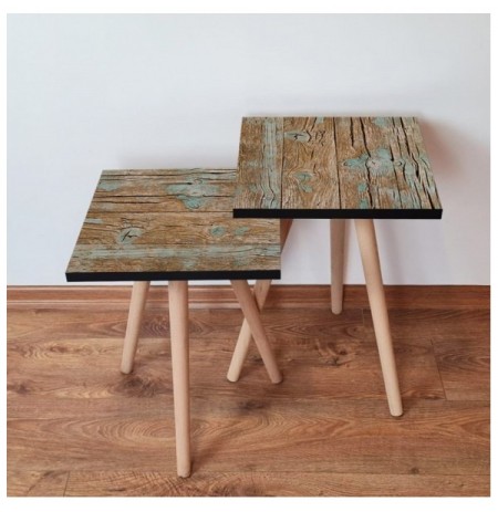 Set tavoline (2 Pc) Kalune Design 2Shp124 - Brown Brown Blue