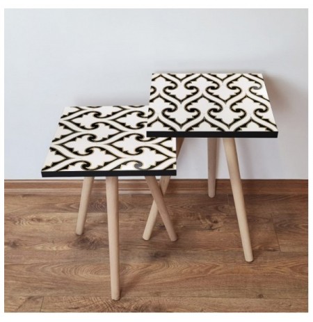 Set tavoline (2 Pc) Kalune Design 2Shp131 - White White Black Gold