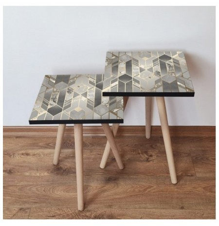 Set tavoline (2 Pc) Kalune Design 2Shp134 - Grey Grey Gold
