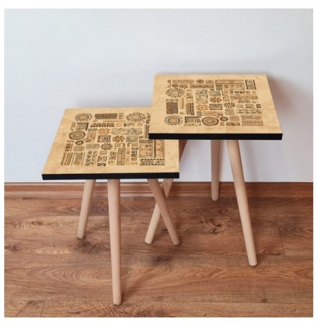 Set tavoline (2 Pc) Kalune Design 2Shp153 - Beige Beige Brown