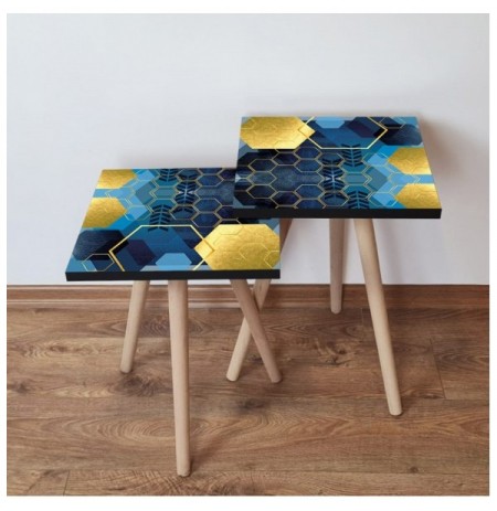 Set tavoline (2 Pc) Kalune Design 2Shp160 - Multicolor Blue Navy Blue Gold