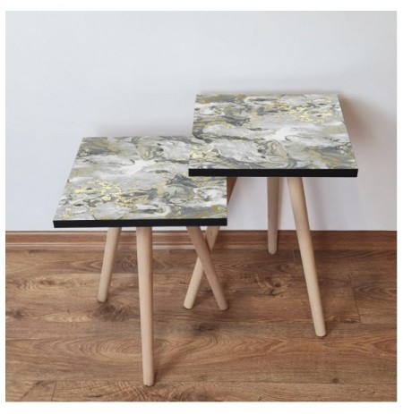 Set tavoline (2 Pc) Kalune Design 2Shp163 - Grey Grey Beige White