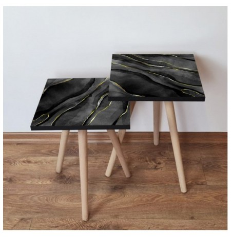 Set tavoline (2 Pc) Kalune Design 2Shp164 - Black Black Yellow White
