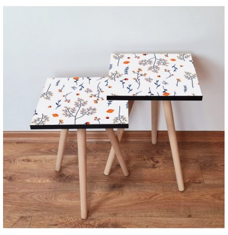 Set tavoline (2 Pc) Kalune Design 2Shp172 - White White Navy Blue Orange