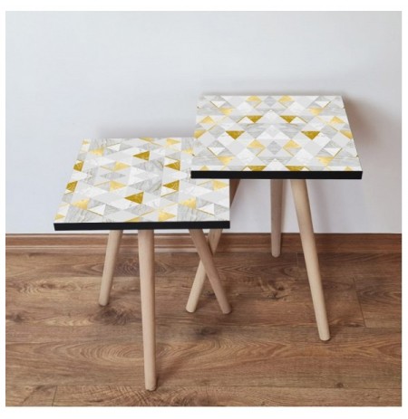 Set tavoline (2 Pc) Kalune Design 2Shp258 - Grey Grey Gold White