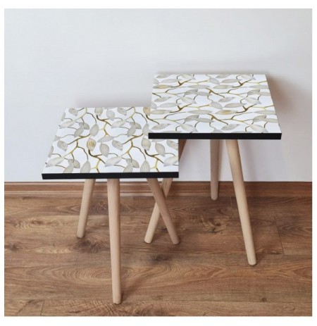 Set tavoline (2 Pc) Kalune Design 2Shp270 - White White Grey Gold