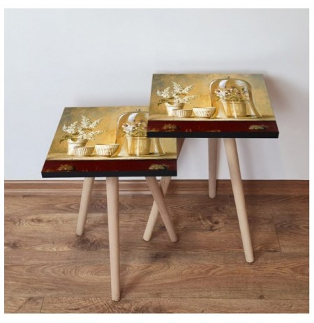 Set tavoline (2 Pc) Kalune Design 2Shp308 - Cream Cream Red Beige Brown